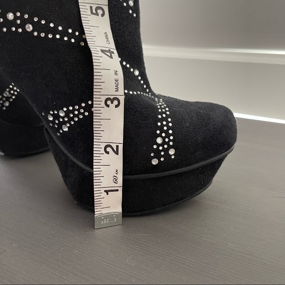 Michael Antonio Black Suede Booties with Rhinestones, Ankle Boots, Platform Boot - Picture 7 of 9